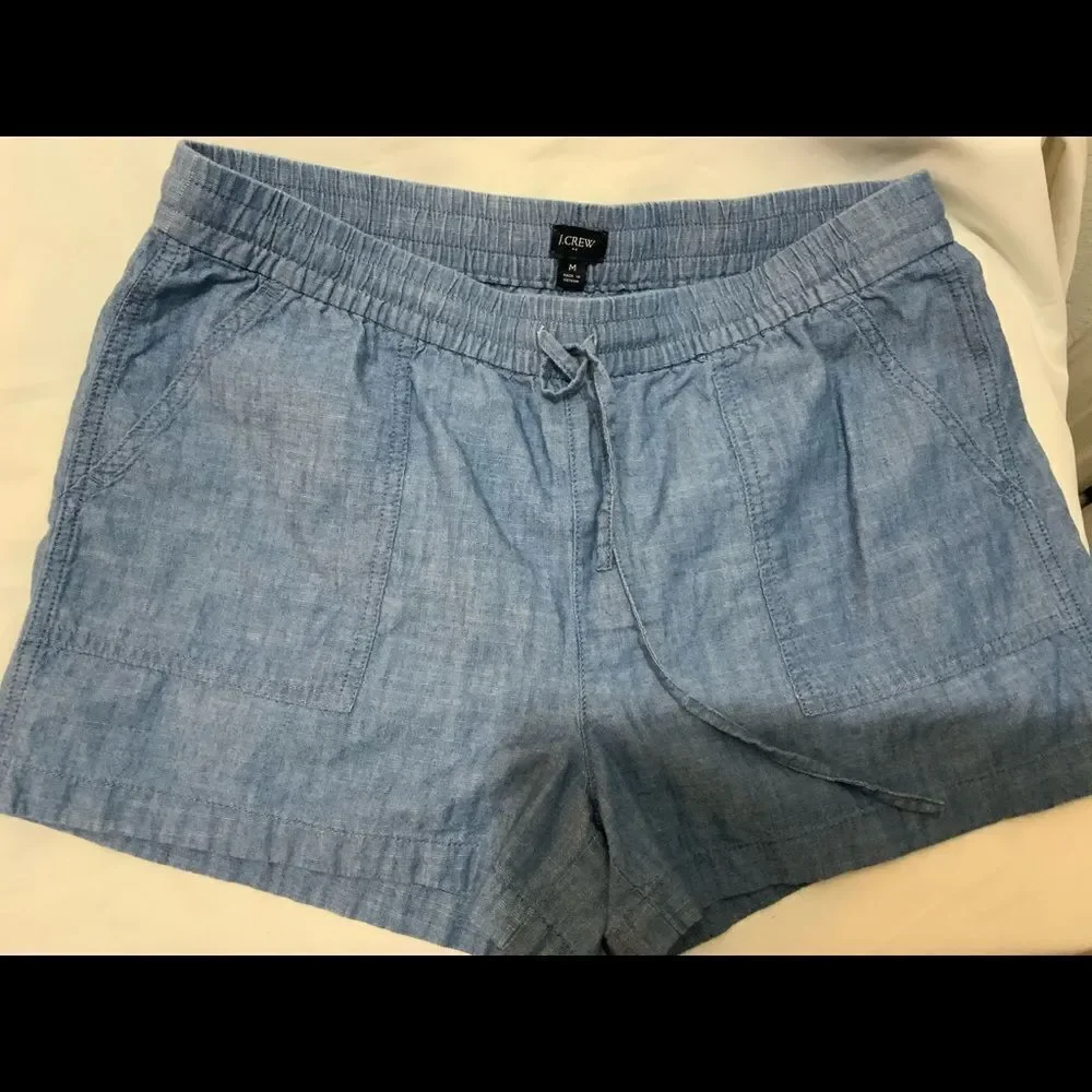 J Crew Womens Blue Elastic Drawstring Waist Side Split Denim Casual Shorts M